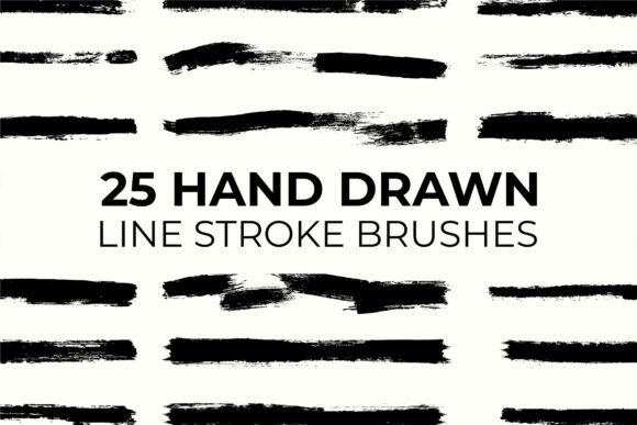 25 Hand Drawn Line Stroke Brushes for Textures and Graphics