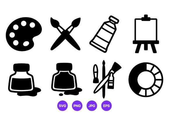 Art Supplies Black Icons for Branding and Marketing