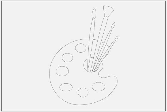 Artist Palette with Brushes Line Art for Graphics and Illustrations