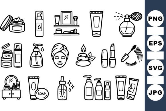 Beauty Essentials Icon Set: A Playful Graphic Design Asset for Crafts and Branding
