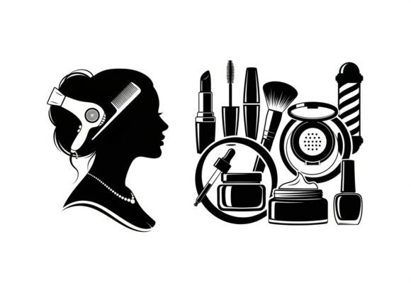 Black Silhouette Woman with Hair Rollers: Graphics for Illustrations