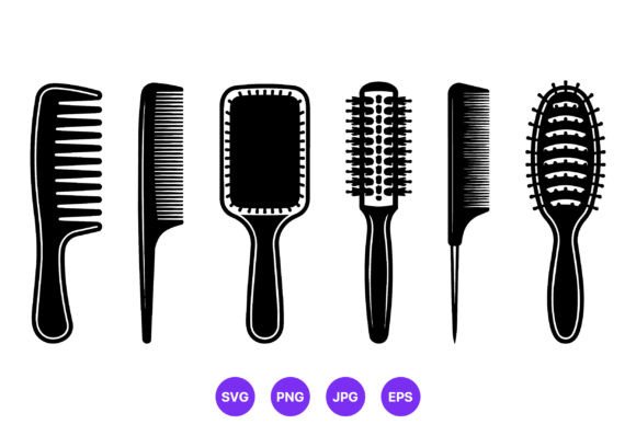 Black White Hair Brushes Vector Set for Crafts and Graphics