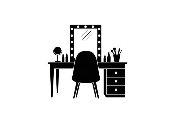 Black White Vanity Chair Makeup Mirror Graphics and Illustrations Review