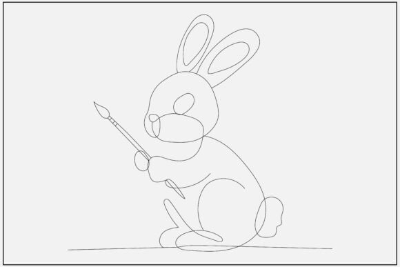 Bunny Artist with Brushes Line Art for Branding and Packaging