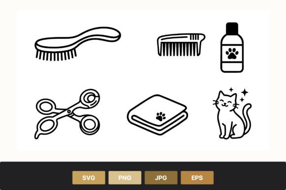 Cat Grooming Brushes Icons Embroidery Review