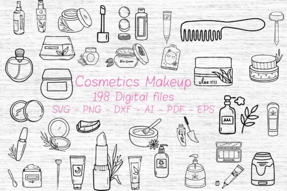 Cosmetics Makeup SVG Beauty Products Set for Graphics and Crafts