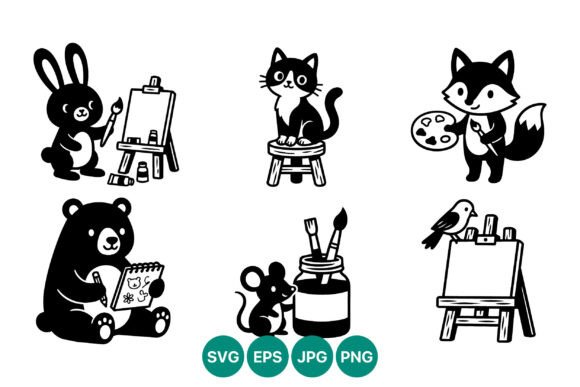 Cute Animal Artists Black White Vector Graphics Review