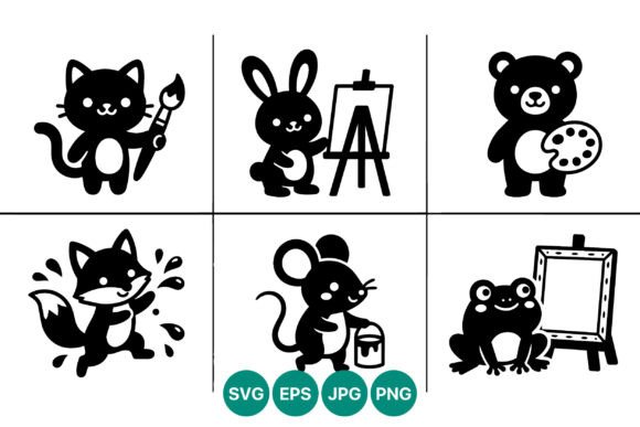 Cute Animal Painting Line Art Graphics for Handmade Illustrations
