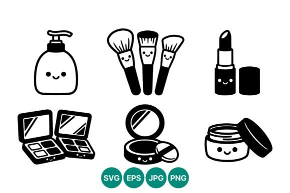 Cute Black White Makeup Brushes Vector Graphics