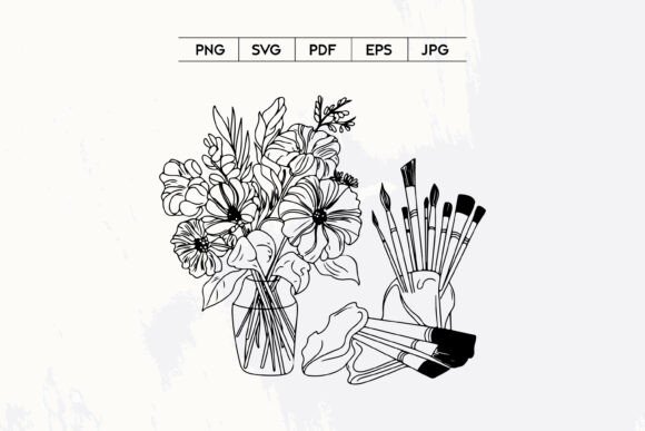 Floral Art Brushes Line Art SVG Design for Creative Projects