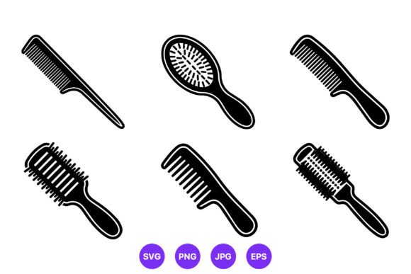 Hair Comb and Brush Icons Set for Crafts and Graphics