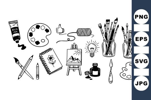 Hand Drawn Art Supplies Clipart Set for Crafts and Graphics