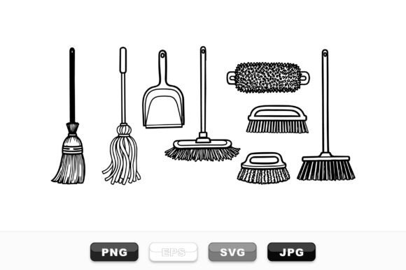 Hand Drawn Cleaning Tools Set for Crafts and Graphics