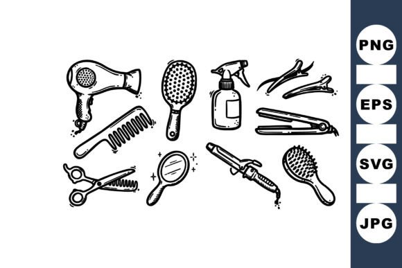 Hand Drawn Salon Tools Clipart for Creative Design Projects