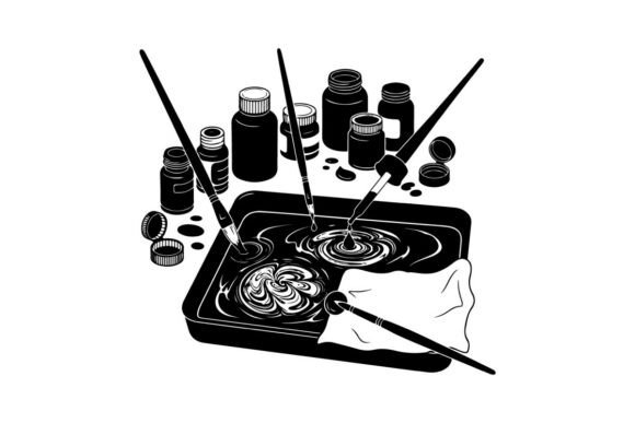 Ink Painting Tools and Brushes Vector Il for Branding