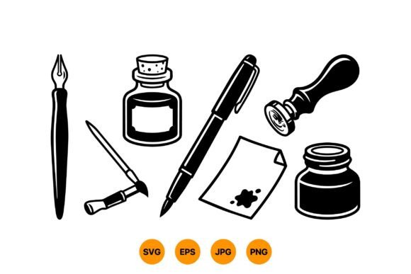 Ink Pen Clipart Collection - Graphics for Nostalgic Illustrations