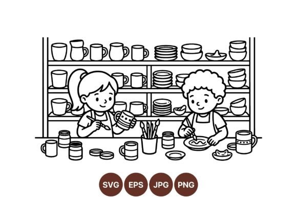 Kids Pottery Painting Clipart for Graphics and Illustrations