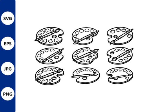 Nine Paint Palettes Line Art in Black