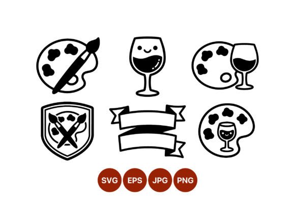 Paint Palette and Wine Glass Vector Graphics for Modern Illustrations