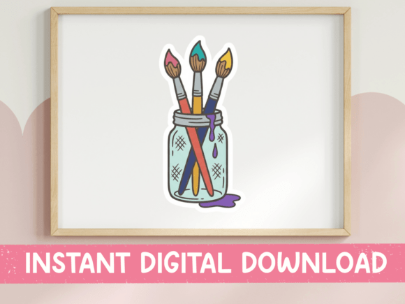 Paintbrushes in Mason Jar Sticker Design for T-Shirt Graphics