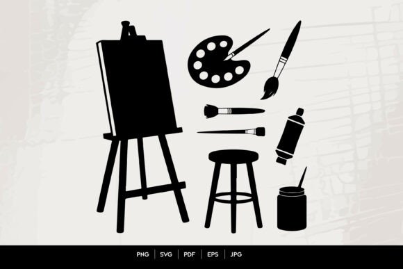 Painting Studio Silhouette Set for Crafts and Graphics