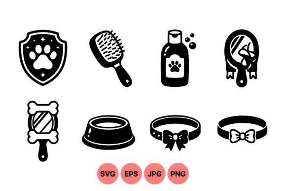 Pet Grooming Essentials Icons Graphics and Illustrations
