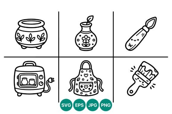 Pottery Oven Apron Brushes Lineart Icons - Graphics for Creative Projects