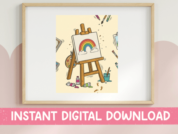 Rainbow Canvas on Easel Art Studio Graphics for T-Shirt Designs