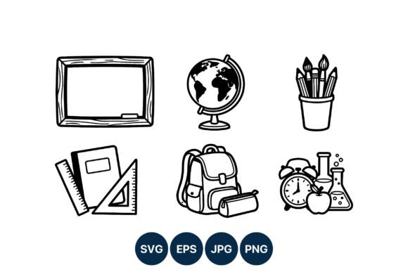 School Supplies Globe Backpack Clock Graphics for Illustrations