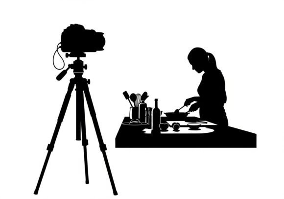 Silhouette of Woman Recording Makeup Graphics