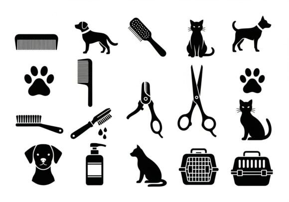 Silhouettes of Pet Grooming Tools Animal Graphics