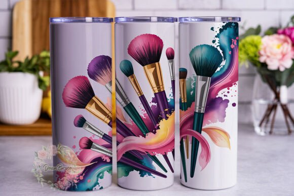 Vibrant Makeup Brushes Tumbler Wrap Graphics