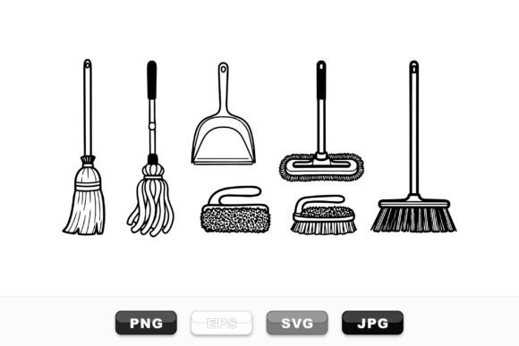 Vintage Cleaning Tools Clipart Review