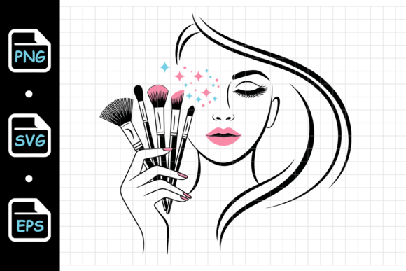 Woman with Makeup Brushes Beauty Logo - A Versatile Graphic Design Asset